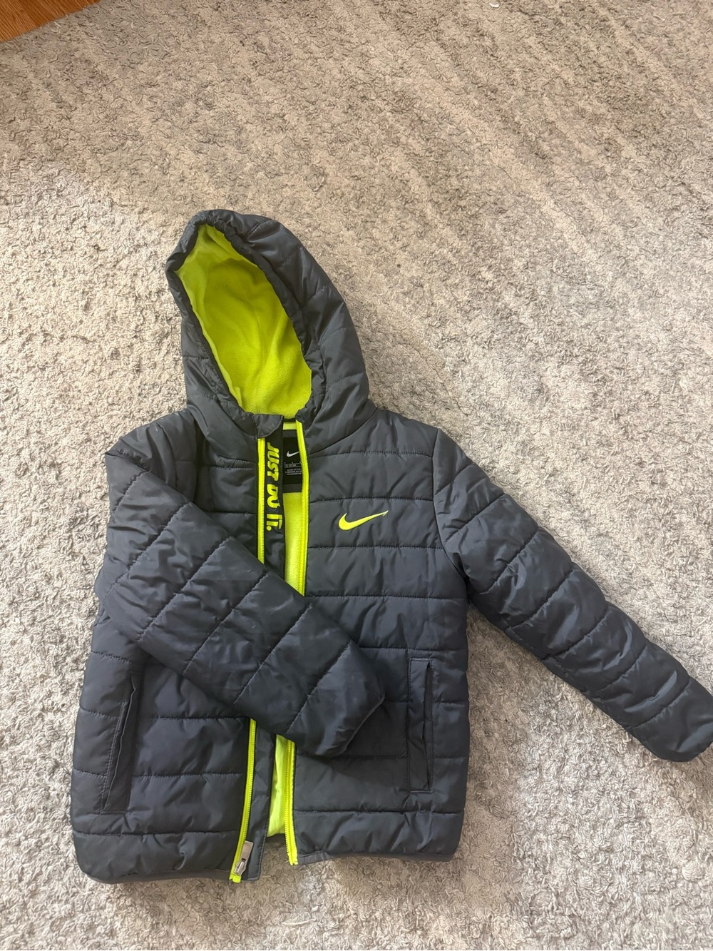 Nike Black Puffer Jacket with Neon Green Accents & Hood